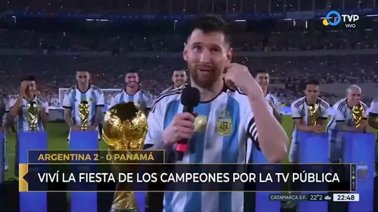 Lionel Messi la emoción con la copa entre sus manos y una dedicatoria