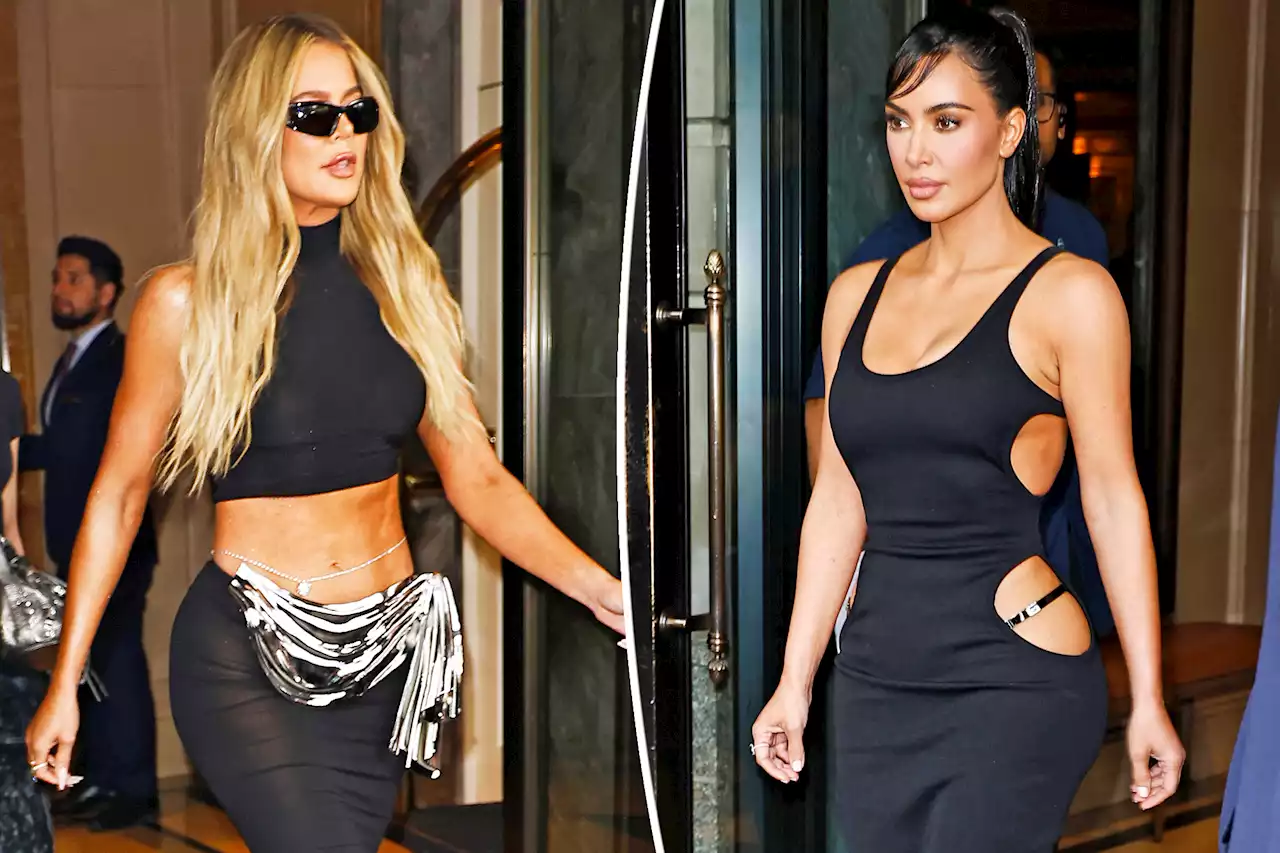 Kim Kardashian rocks hip cutouts Khloé shows off ripped abs in NYC