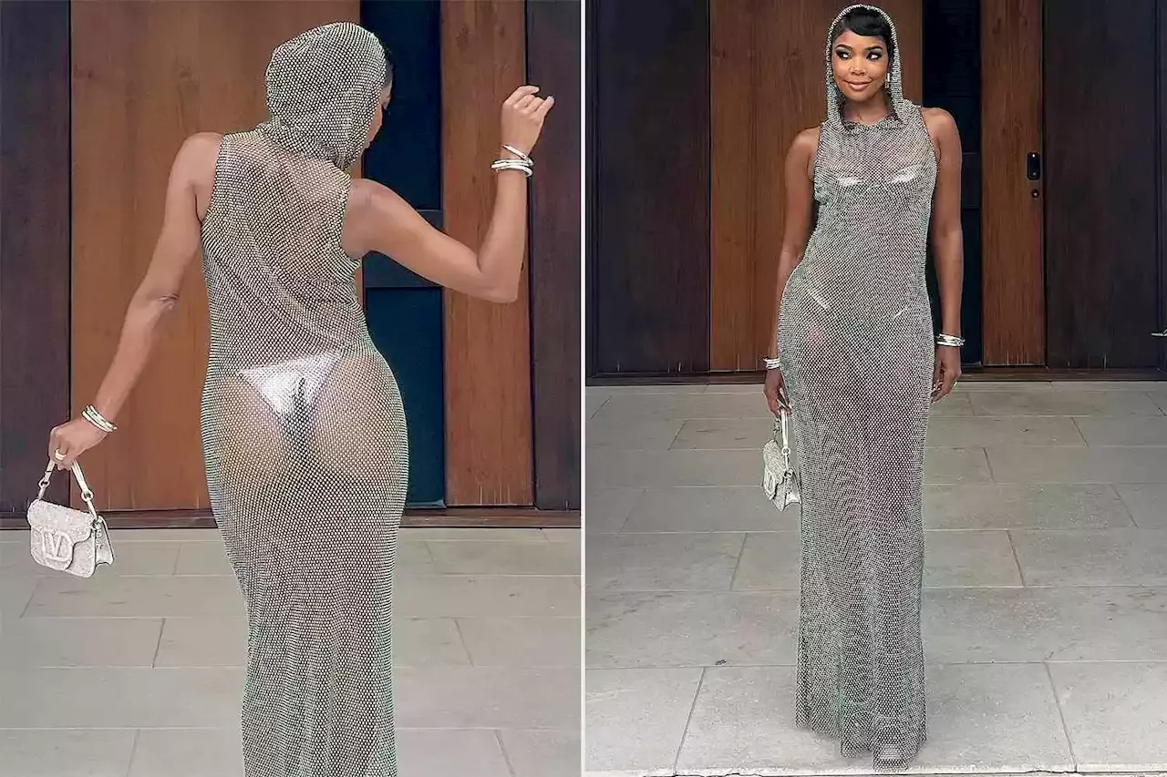 Gabrielle Union Almost Bares All In Sheer Silver Dress And Thong For