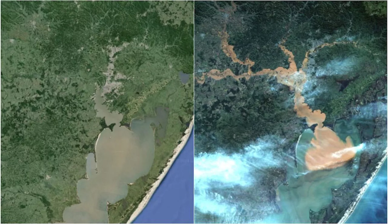 Antes e depois imagem de satélite mostra efeito devastador da chuva no