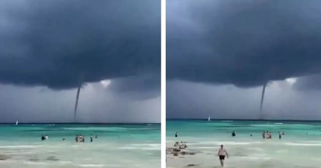 Quintana Roo Video Impresionante tromba marina azotó las playas de