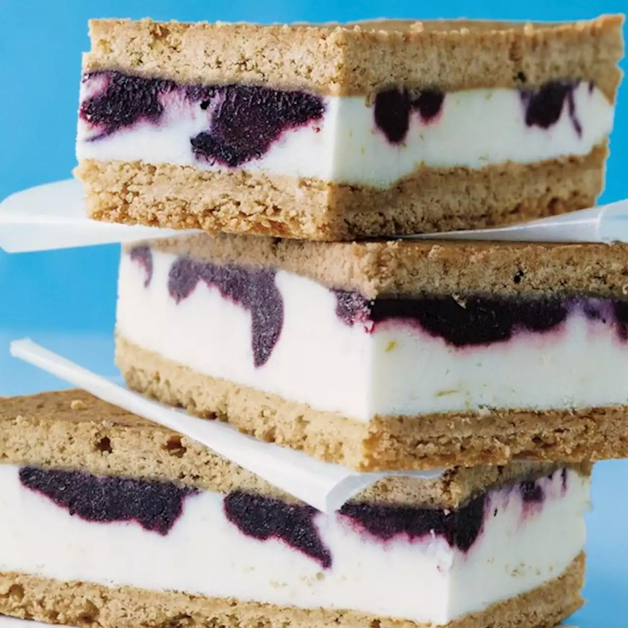 Lemon Ice Cream Sandwiches with Blueberry Swirl