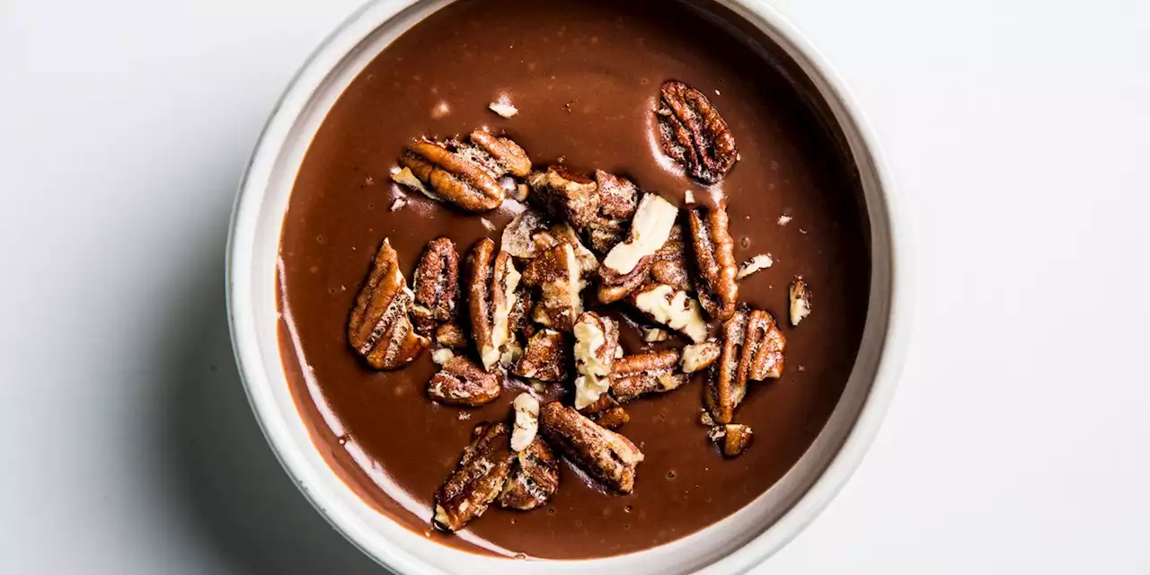 Warm Cocoa Pudding with Candied Pecans