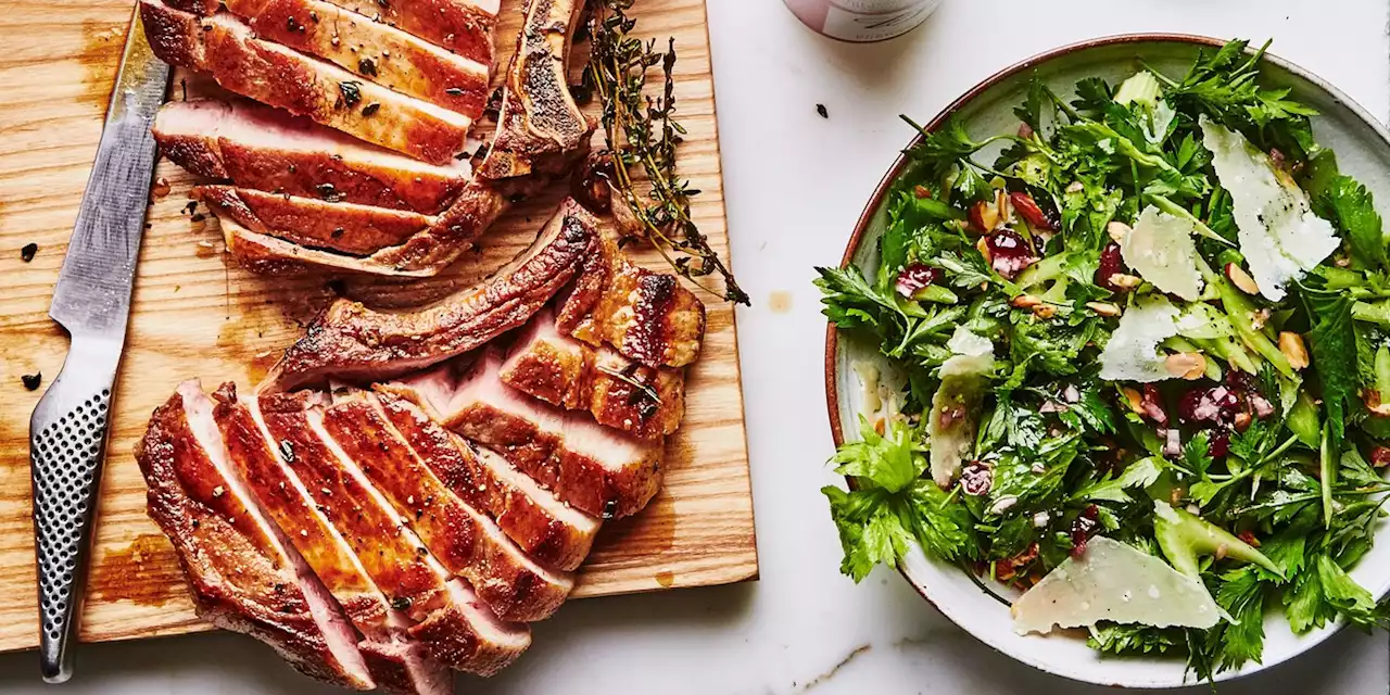 Pork Chops with Celery and Almond Salad