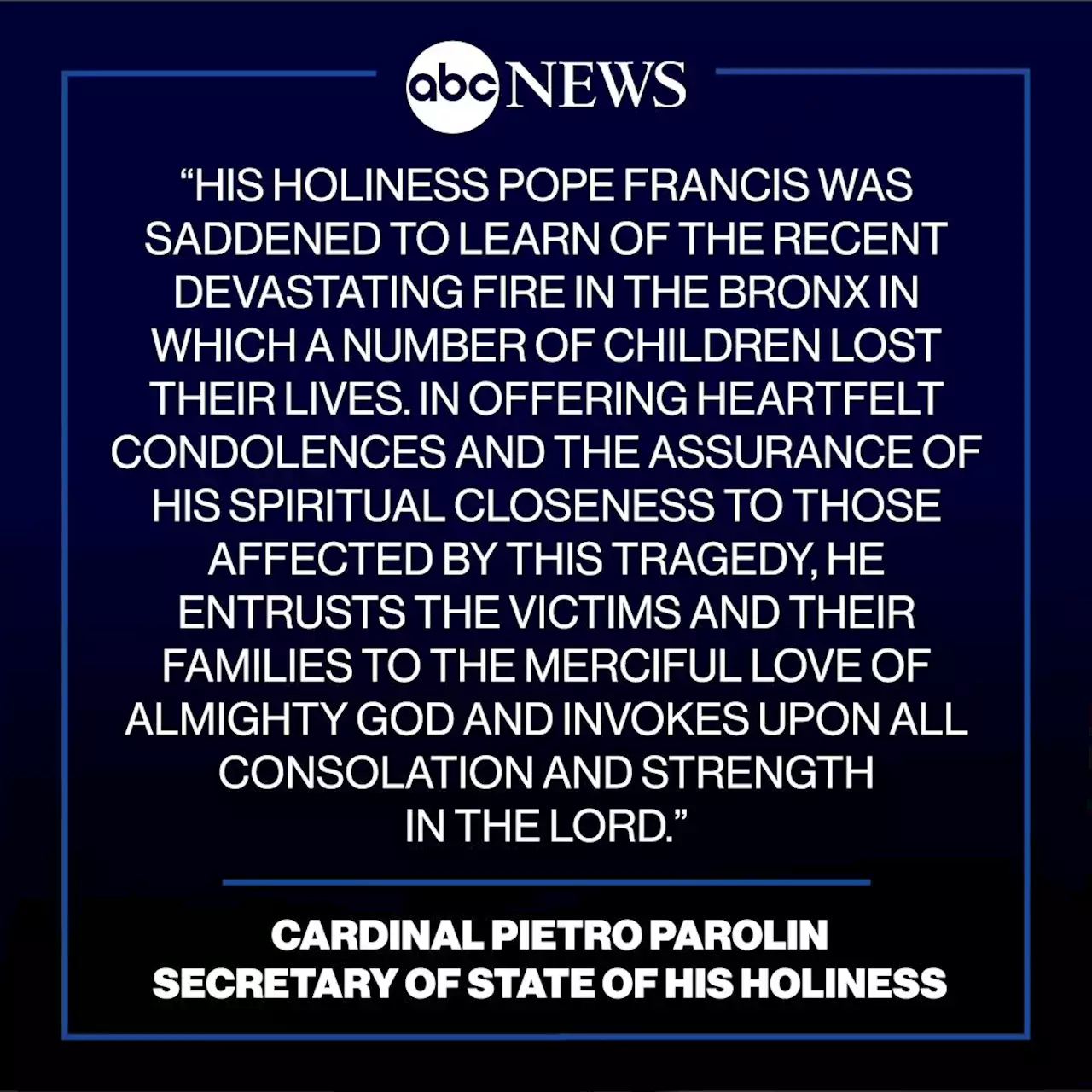 Pope sends condolences after 'devastating' NYC fire