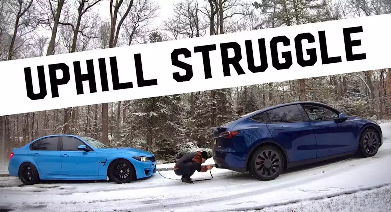 Tesla Charges To The Rescue Of BMW M3 Floundering In Snow | Carscoops