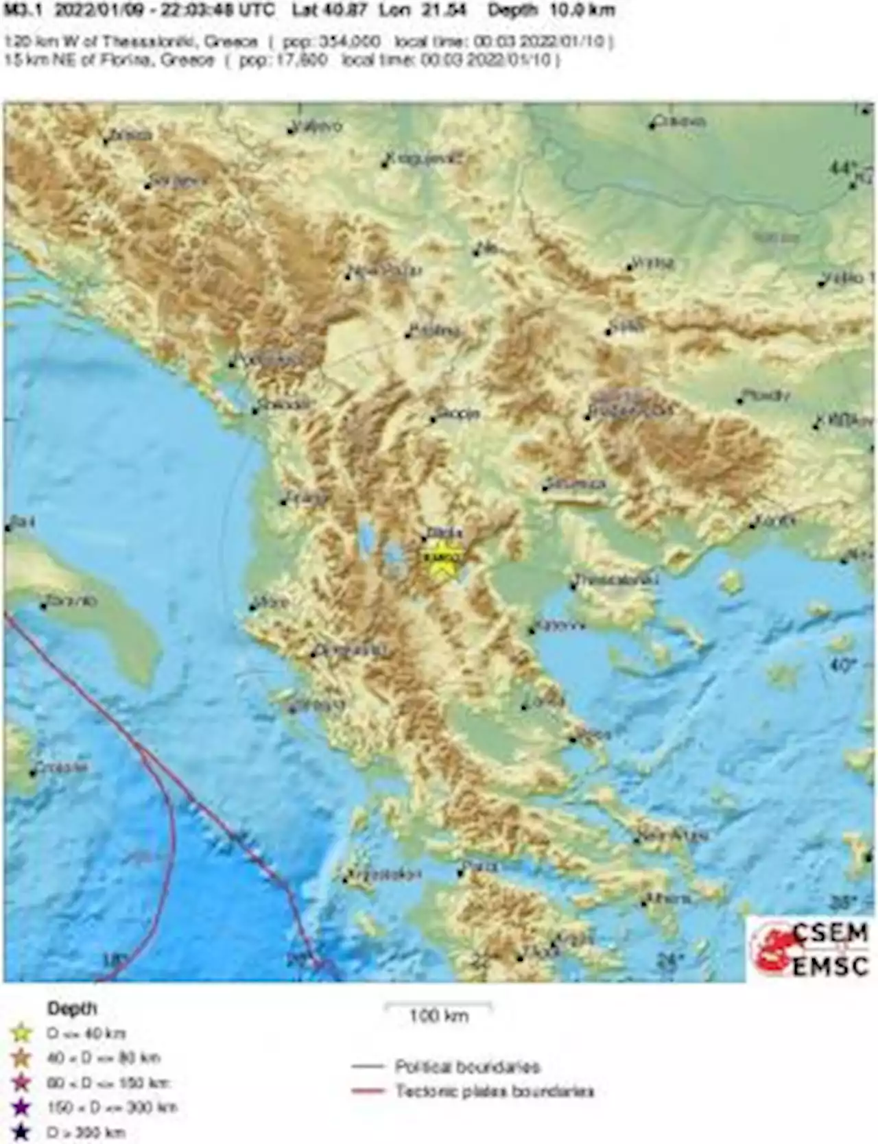 Earthquake, Magnitude 3.1 - GREECE - 2022 January 09, 22:03:48 UTC