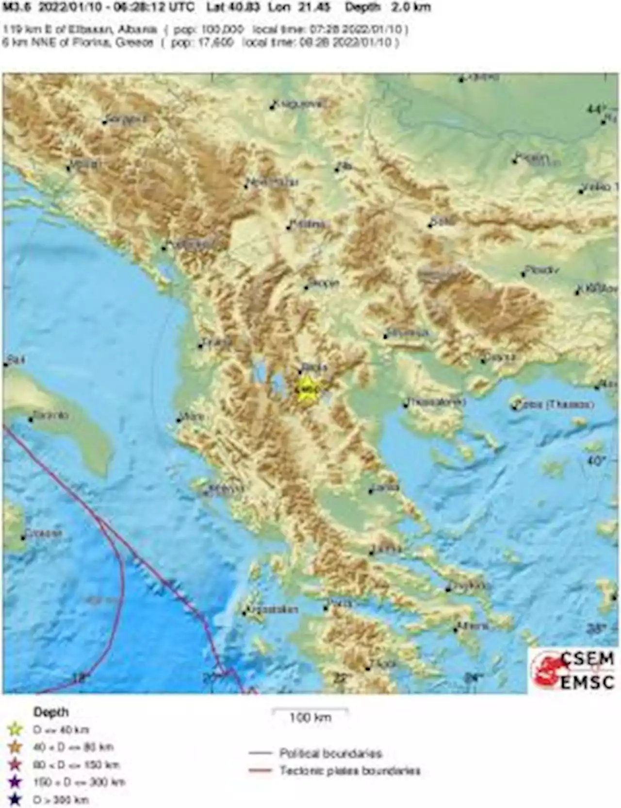 Earthquake, Magnitude 3.6 - GREECE - 2022 January 10, 06:28:12 UTC