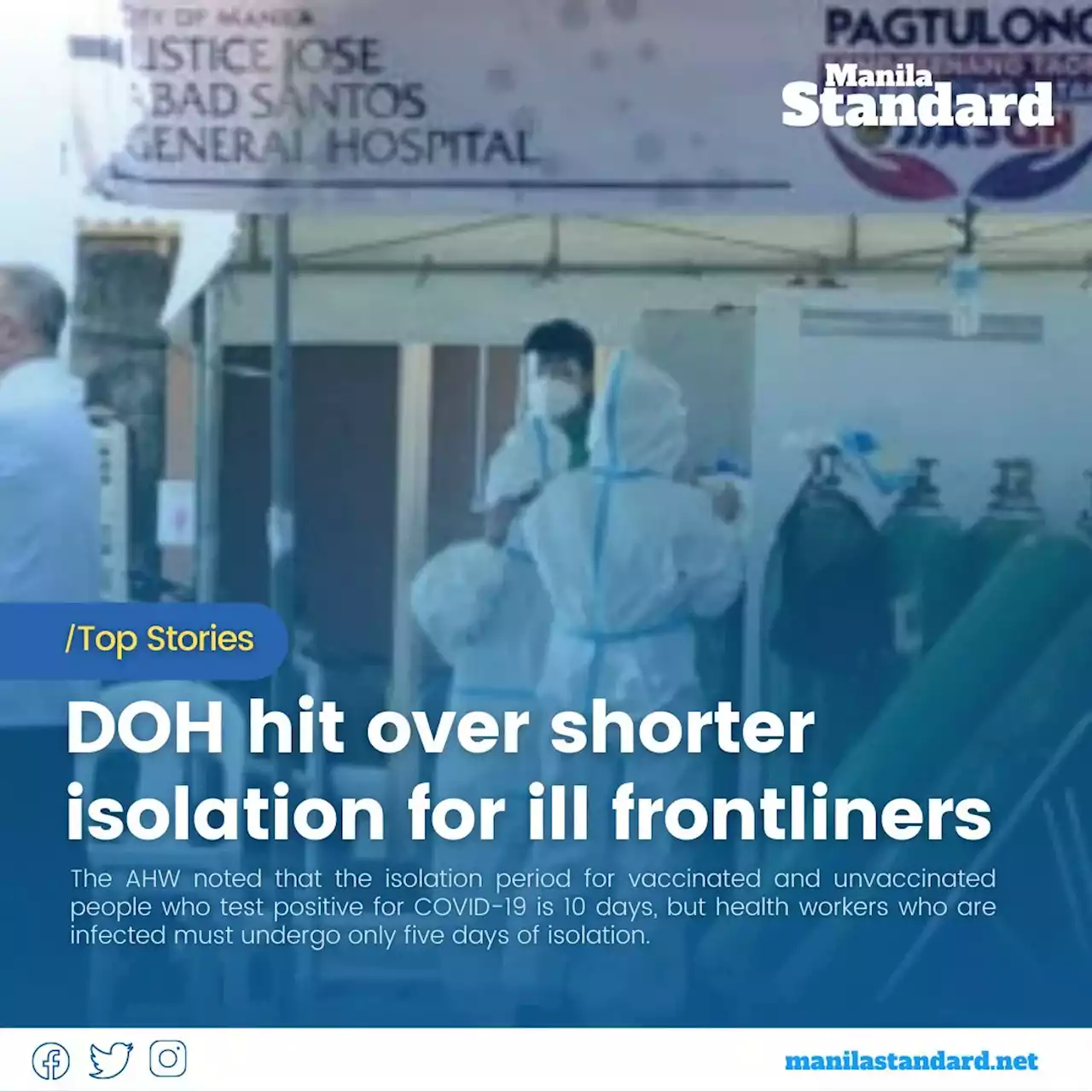 DOH hit over shorter isolation for ill frontliners