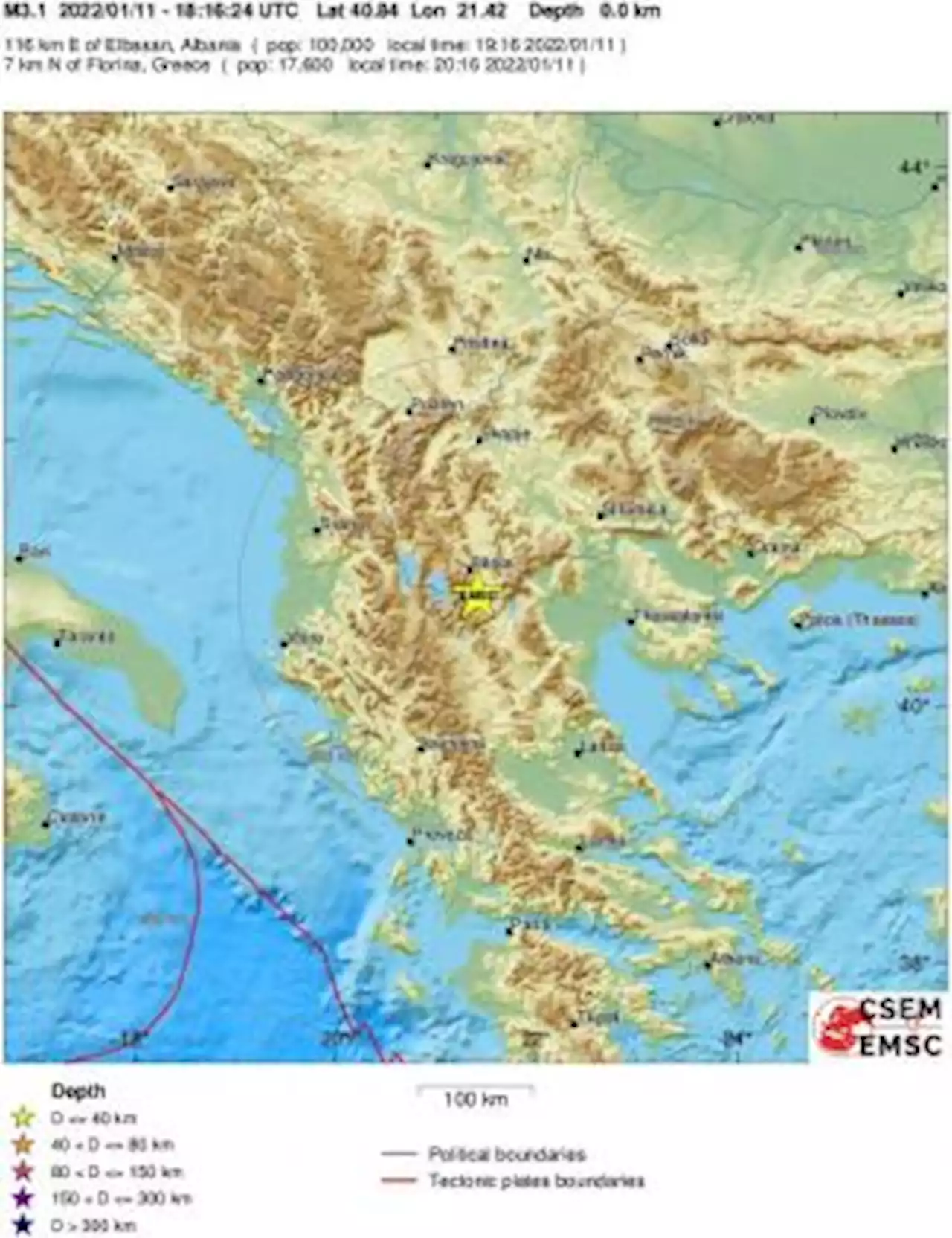 Earthquake, Magnitude 3.0 - GREECE - 2022 January 11, 18:16:24 UTC