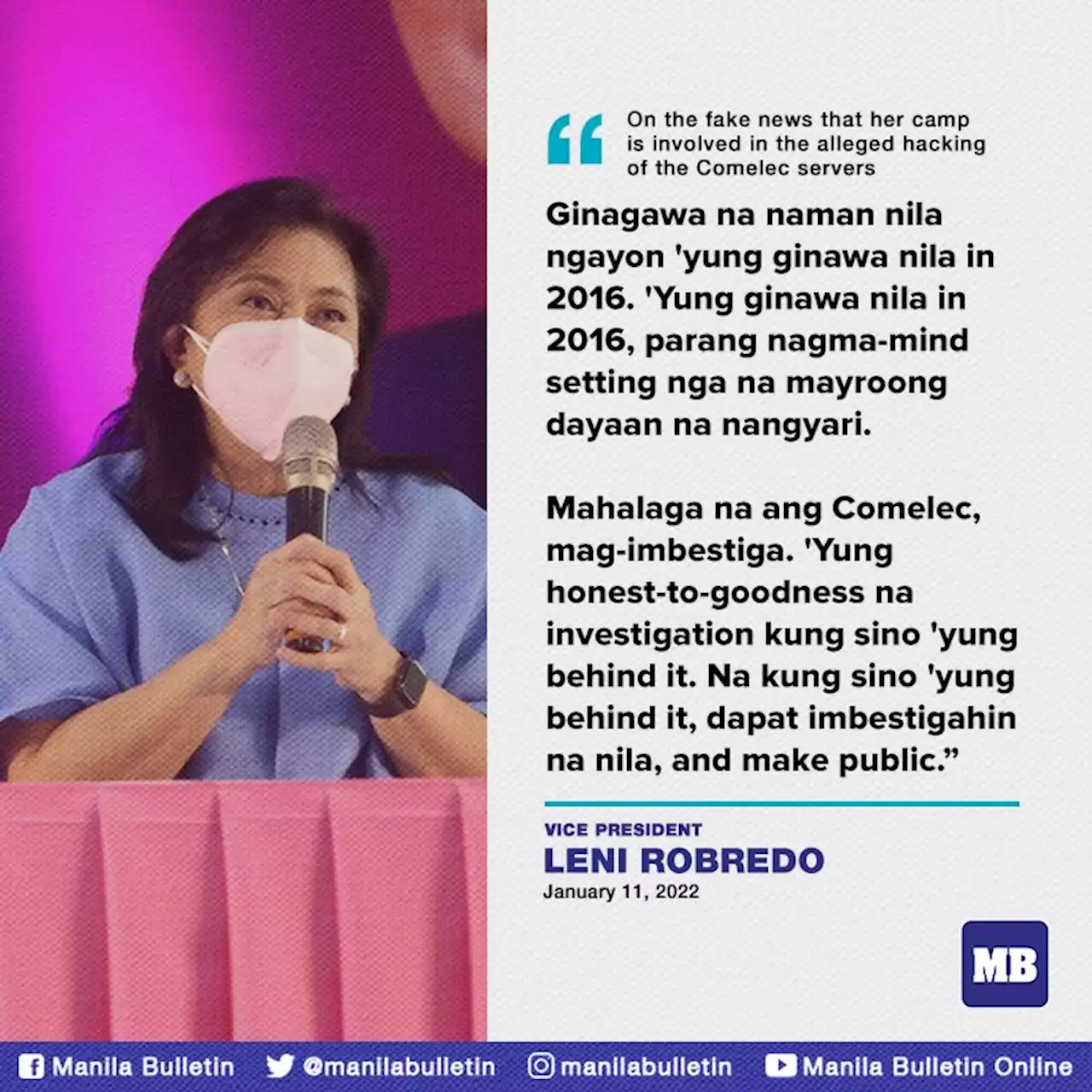 Robredo says false claim linking her to Comelec hacking part of ‘mind-setting’