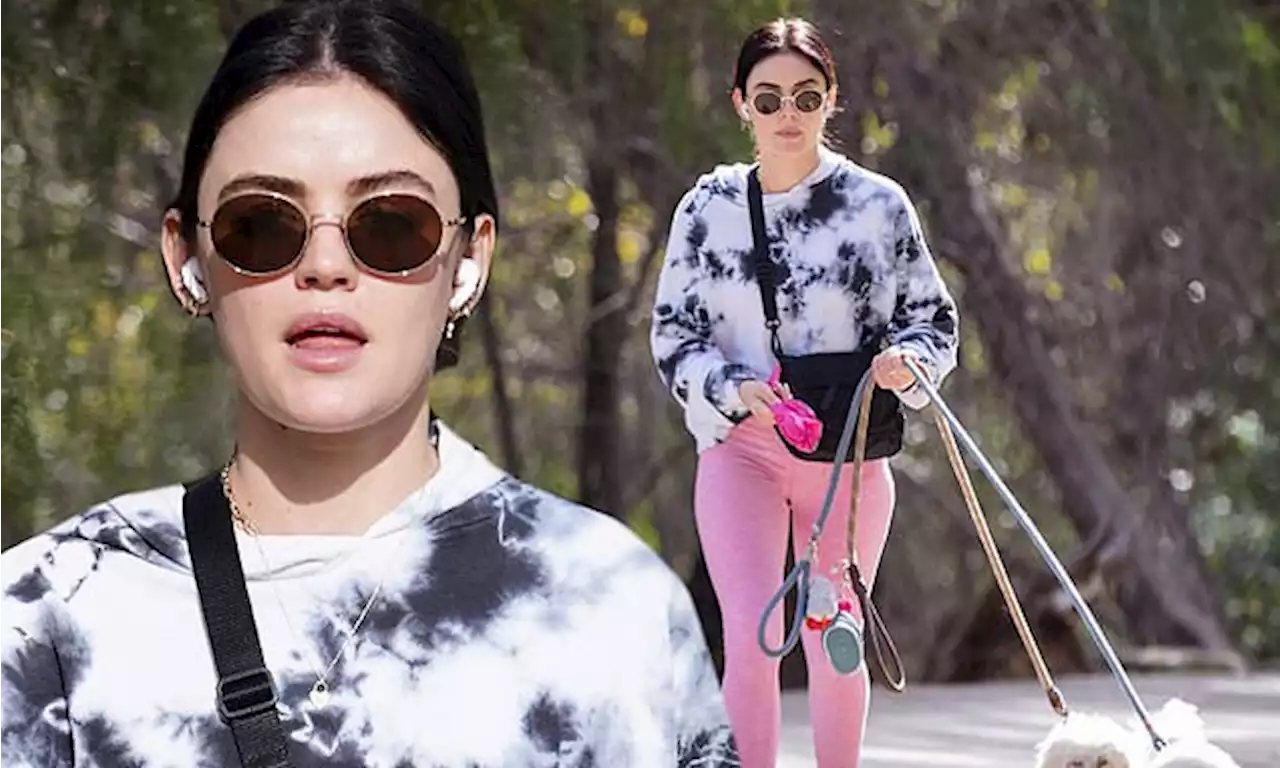 Lucy Hale is spotted taking her dogs for a walk in Los Angeles