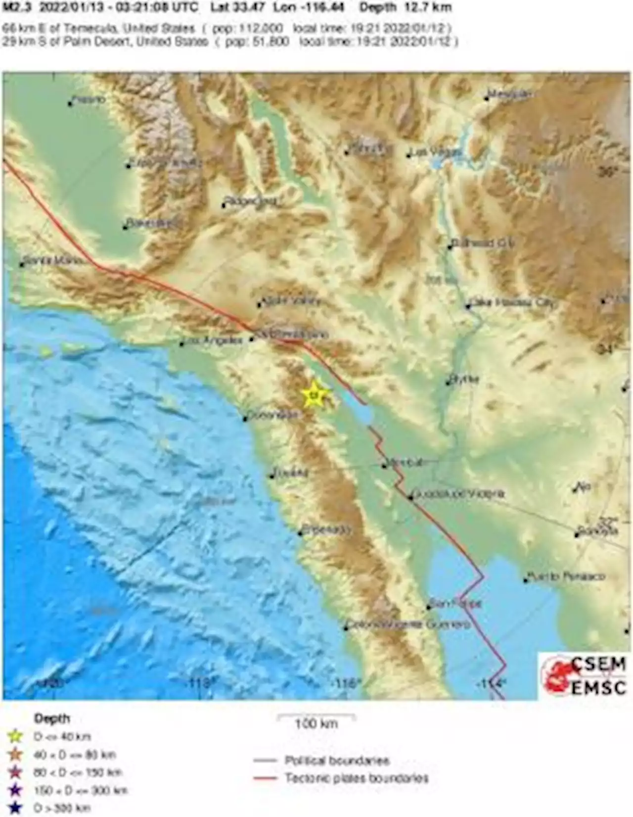 Earthquake, Magnitude 2.3 - SOUTHERN CALIFORNIA - 2022 January 13, 03:21:08 UTC