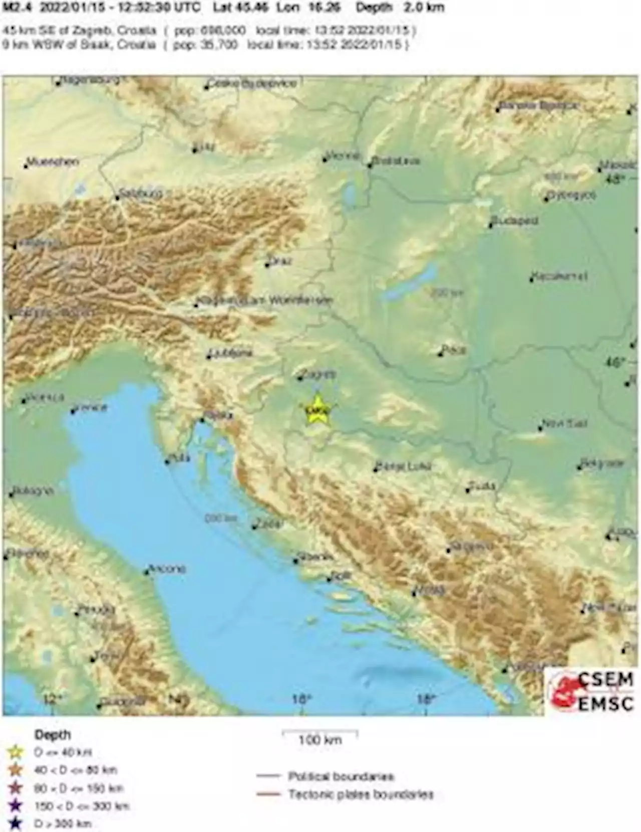 Earthquake, Magnitude 2.5 - CROATIA - 2022 January 15, 12:52:30 UTC