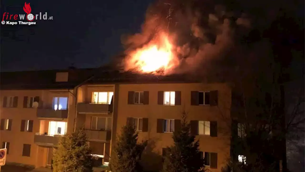 Schweiz: Brennender Mehrfamilienhaus-Dachstuhl in Märwil → 23 Bewohner evakuiert, 100 Feuerwehrleute im Einsatz