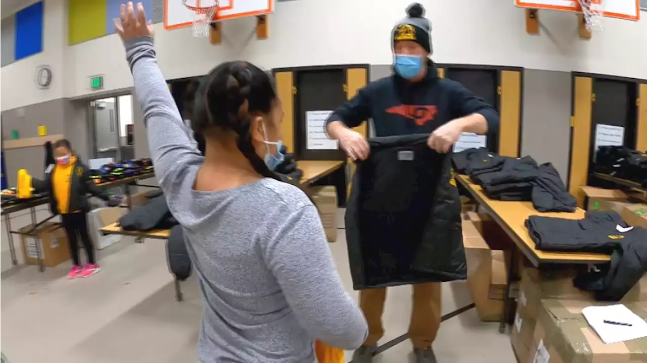 An entire school is surprised with new winter gear at Mountain View Elementary