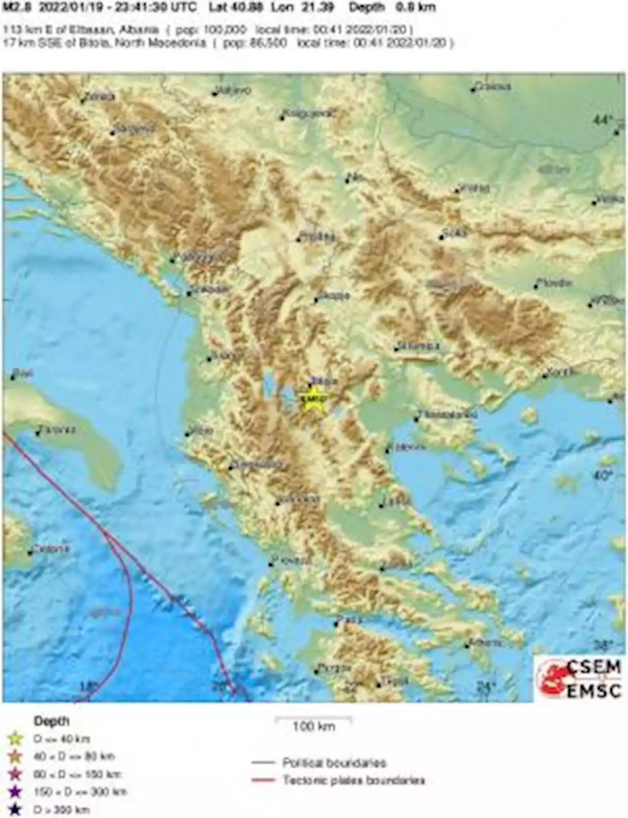 Earthquake, Magnitude 2.8 - GREECE - 2022 January 19, 23:41:30 UTC