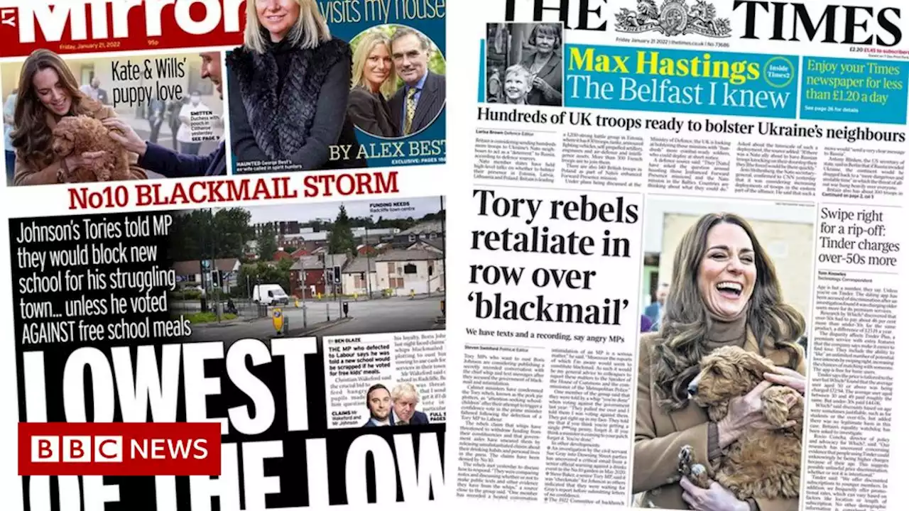 Newspaper headlines: Tory MPs retaliate in 'blackmail storm'