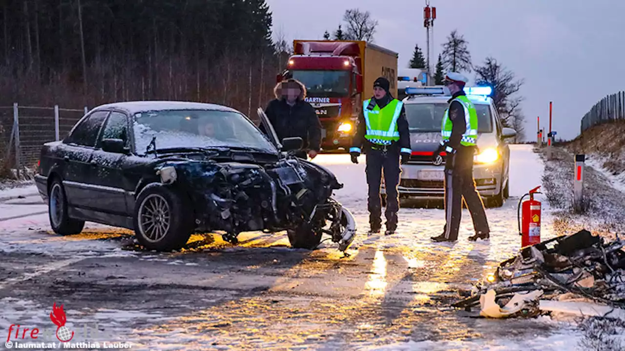 Oö: Pkw-Lkw-Zusammenstoß im Schnee- und Graupelschauer in Edt bei Lambach