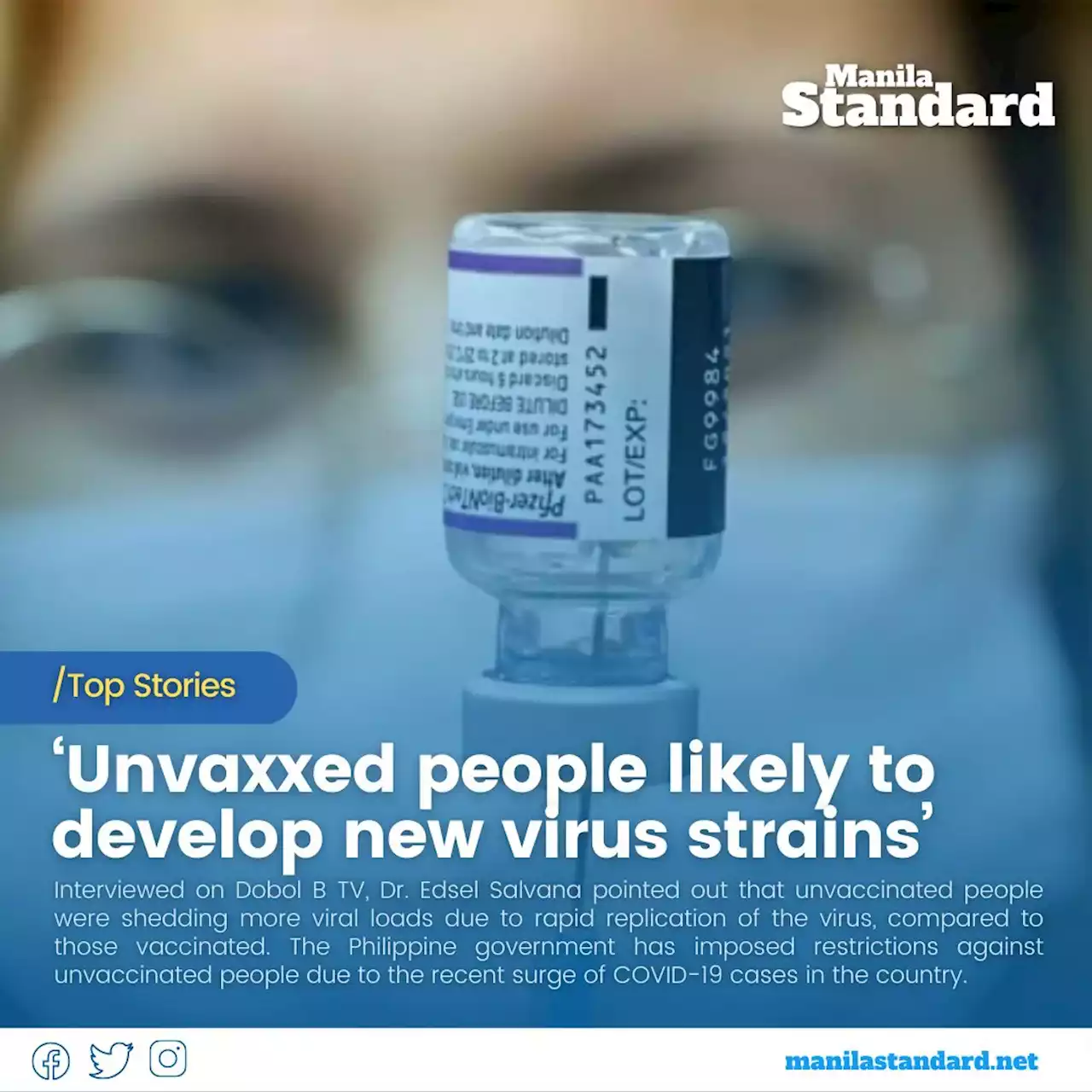 ‘Unvaxxed people likely to develop new virus strains’