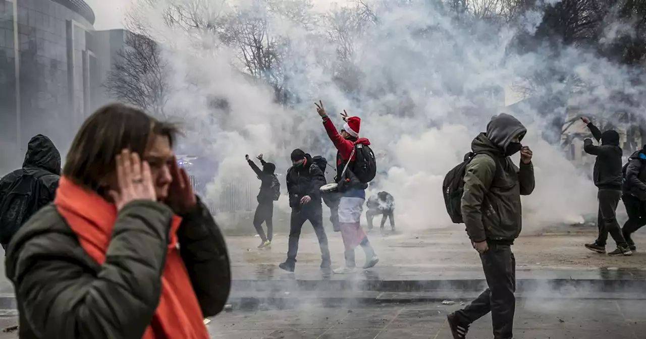 Riot police blast Covid protesters with water cannon and tear gas in Brussels