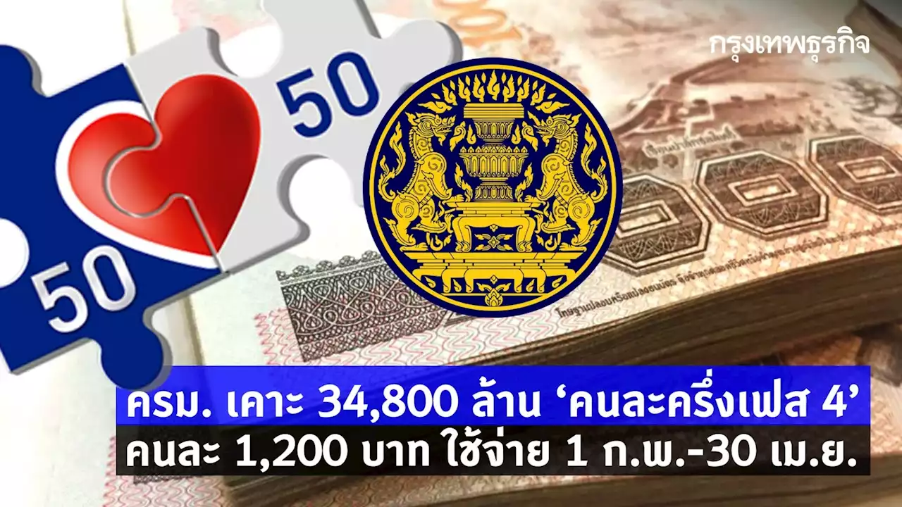 ครม.เคาะคนละครึ่งเฟส4 คนละ 1,200 บาท ใช้สิทธิ์ 1 ก.พ. - 30 เม.ย.
