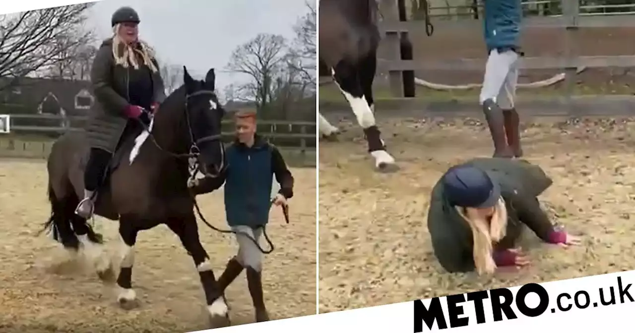 Gemma Collins falls off horse during wholesome day with fiance and stepson