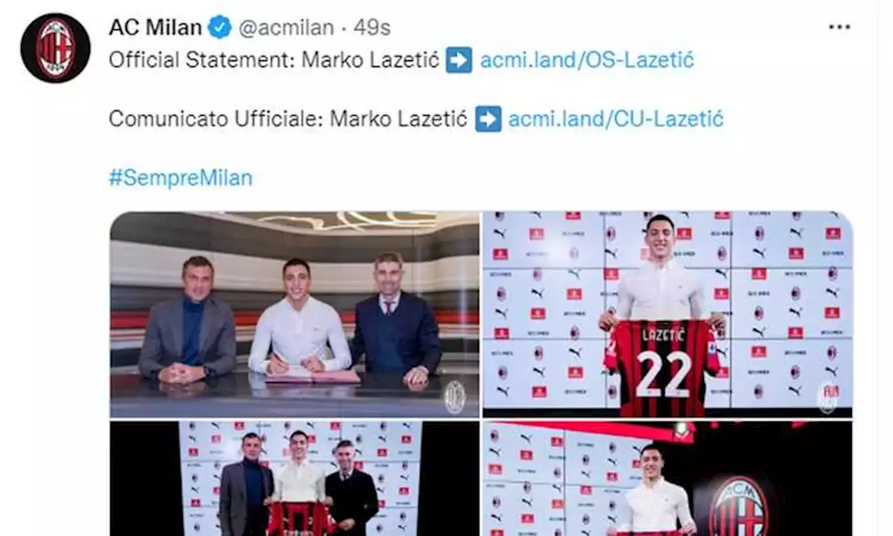 Milan, UFFICIALE: preso Lazetic, i dettagli e il numero di maglia