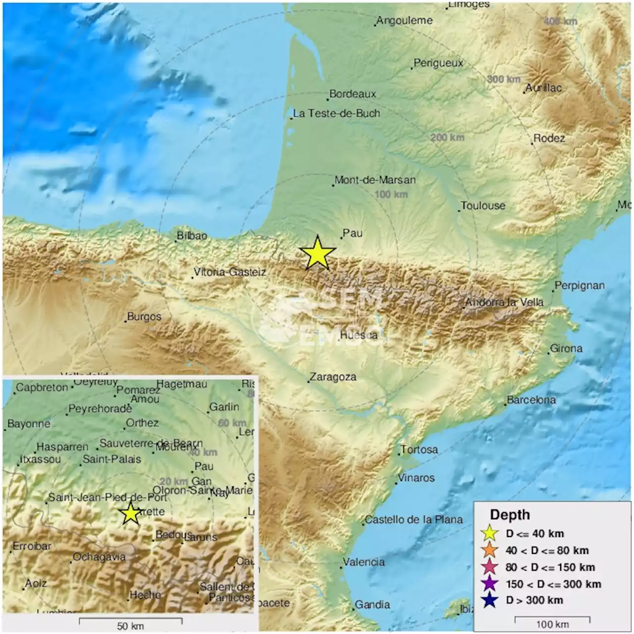 Earthquake, Magnitude 3.1 - PYRENEES - 2022 January 26, 21:28:41 UTC