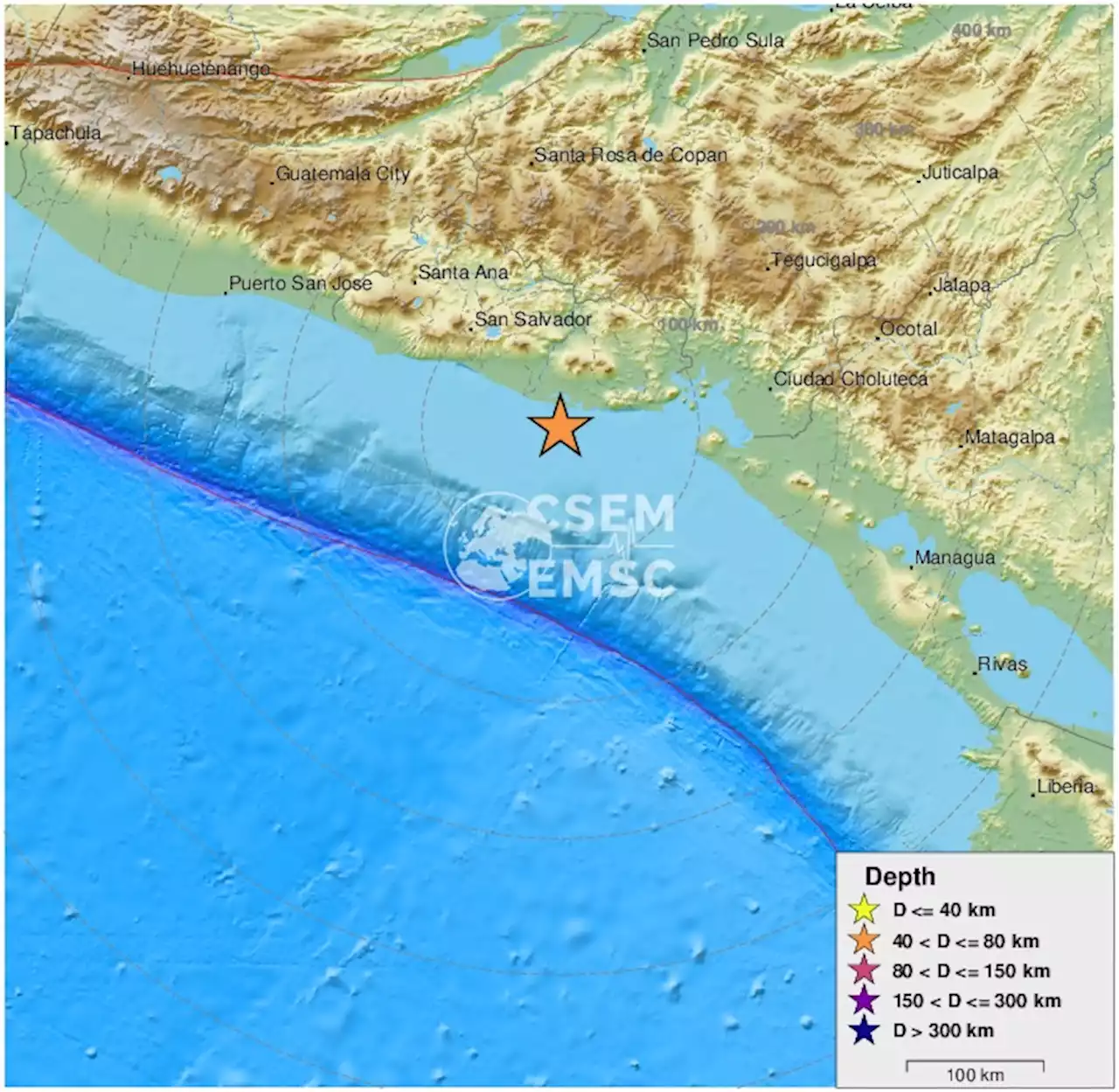 Earthquake, Magnitude 5.3 - OFFSHORE EL SALVADOR - 2022 January 29, 03:19:30 UTC