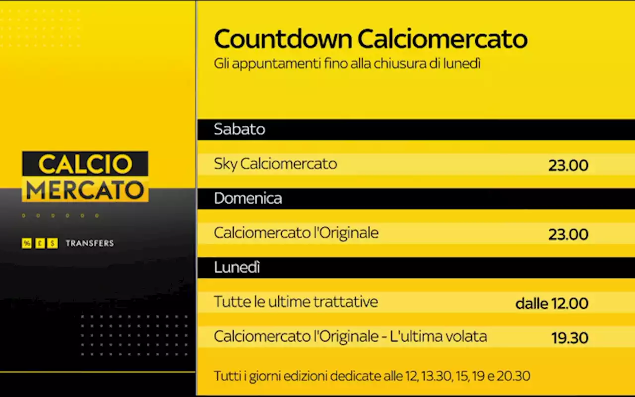 Countdown mercato su Sky: si chiude lunedì alle 20