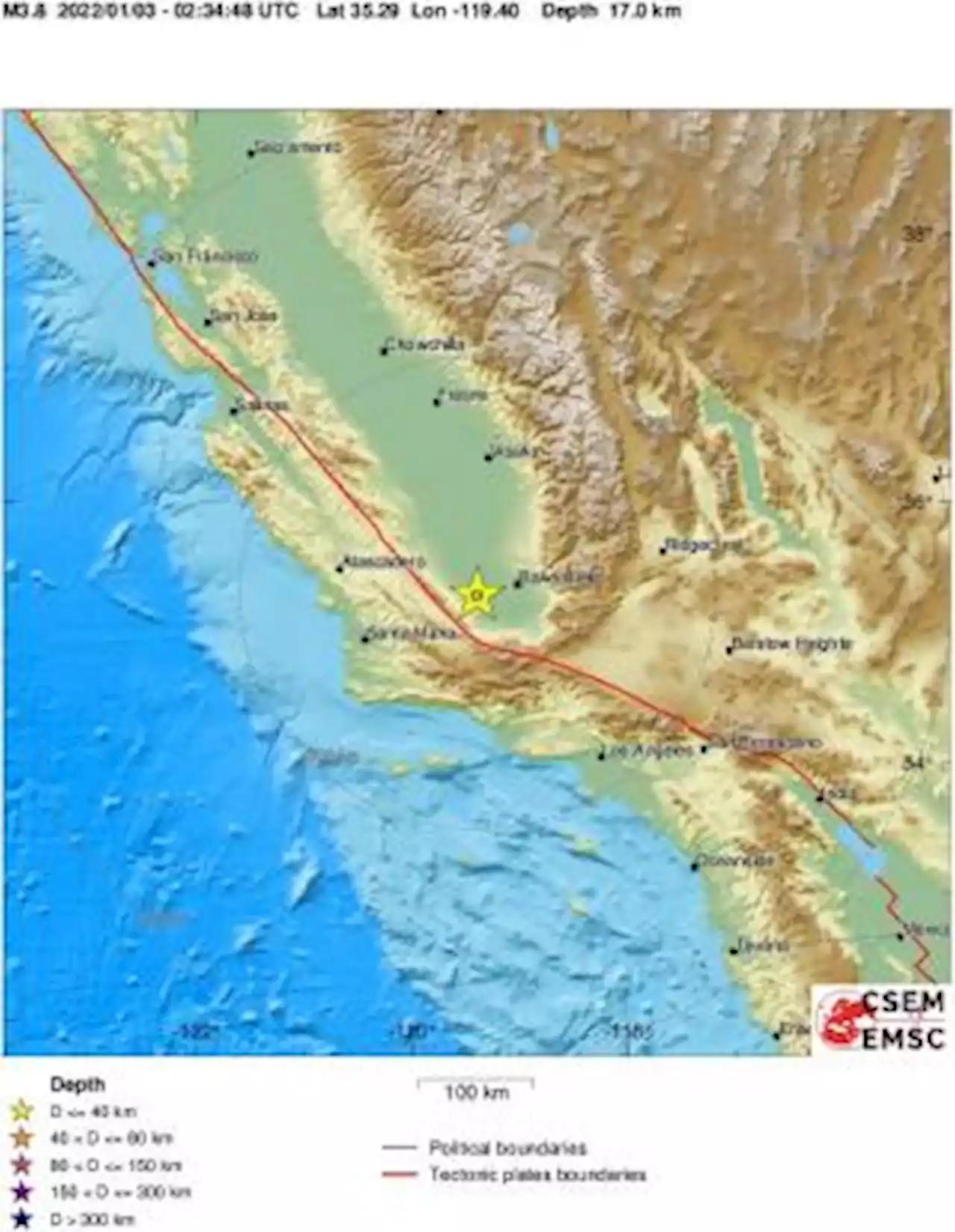 Earthquake, Magnitude 3.8 - CENTRAL CALIFORNIA - 2022 January 03, 02:34:47 UTC