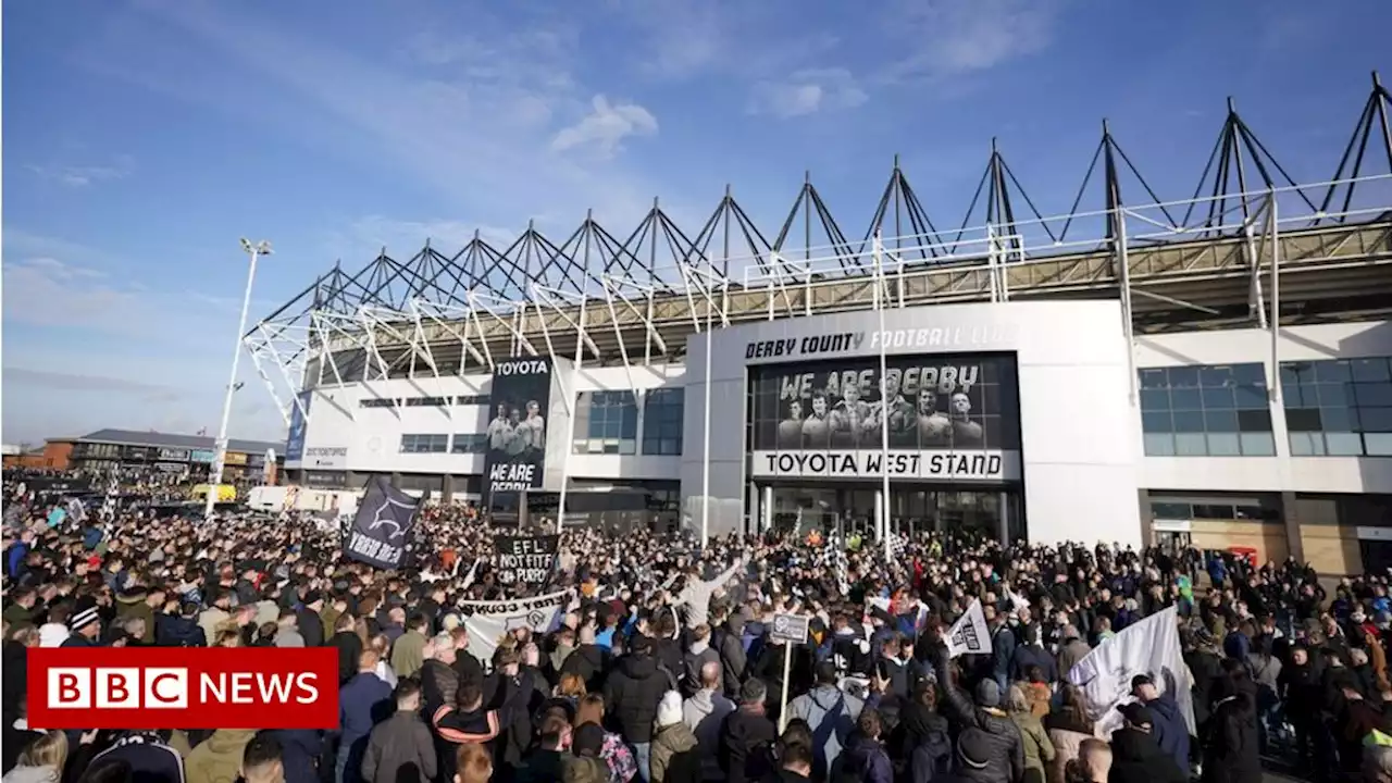 Derby County fans march to Pride Park in support of club