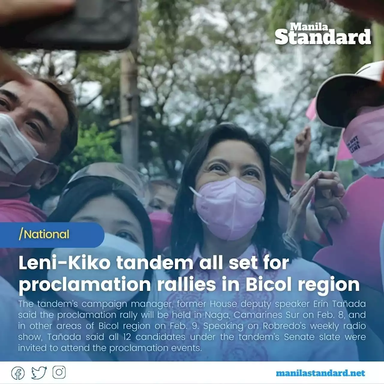 Leni-Kiko tandem all set for proclamation rallies in Bicol region