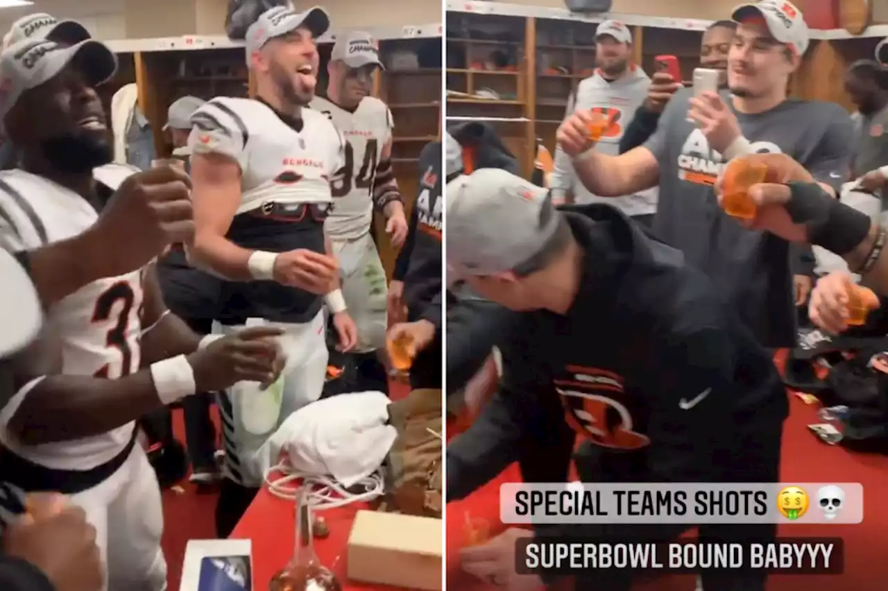 Bengals players drink shots after clinching Super Bowl 2022 berth