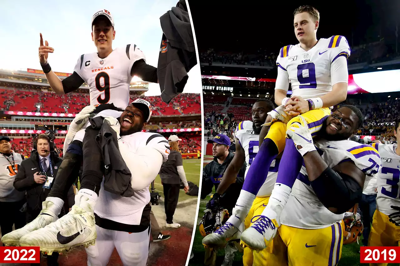 Joe Burrow and Tyler Shelvin recreate iconic LSU photo after Bengals win