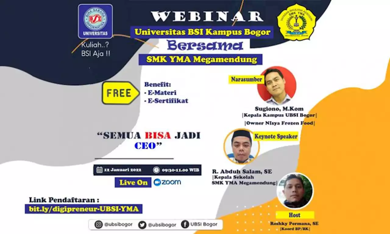 Universitas BSI Ajak Siswa Bangun Kemandirian Melalui |em|Webinar |/em|‘Semua Bisa Jadi CEO’ |Republika Online