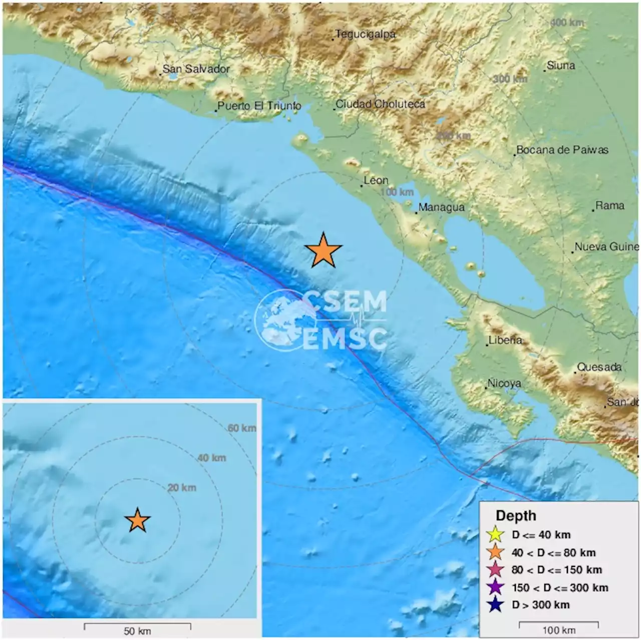 Earthquake, Magnitude 6.2 - NEAR COAST OF NICARAGUA - 2022 January 06, 16:25:08 UTC