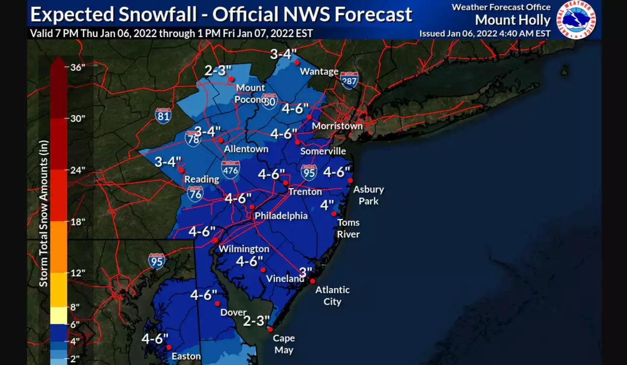 Up to 4 to 6 inches of snow in forecast for most of N.J. Latest on Friday storm timing.