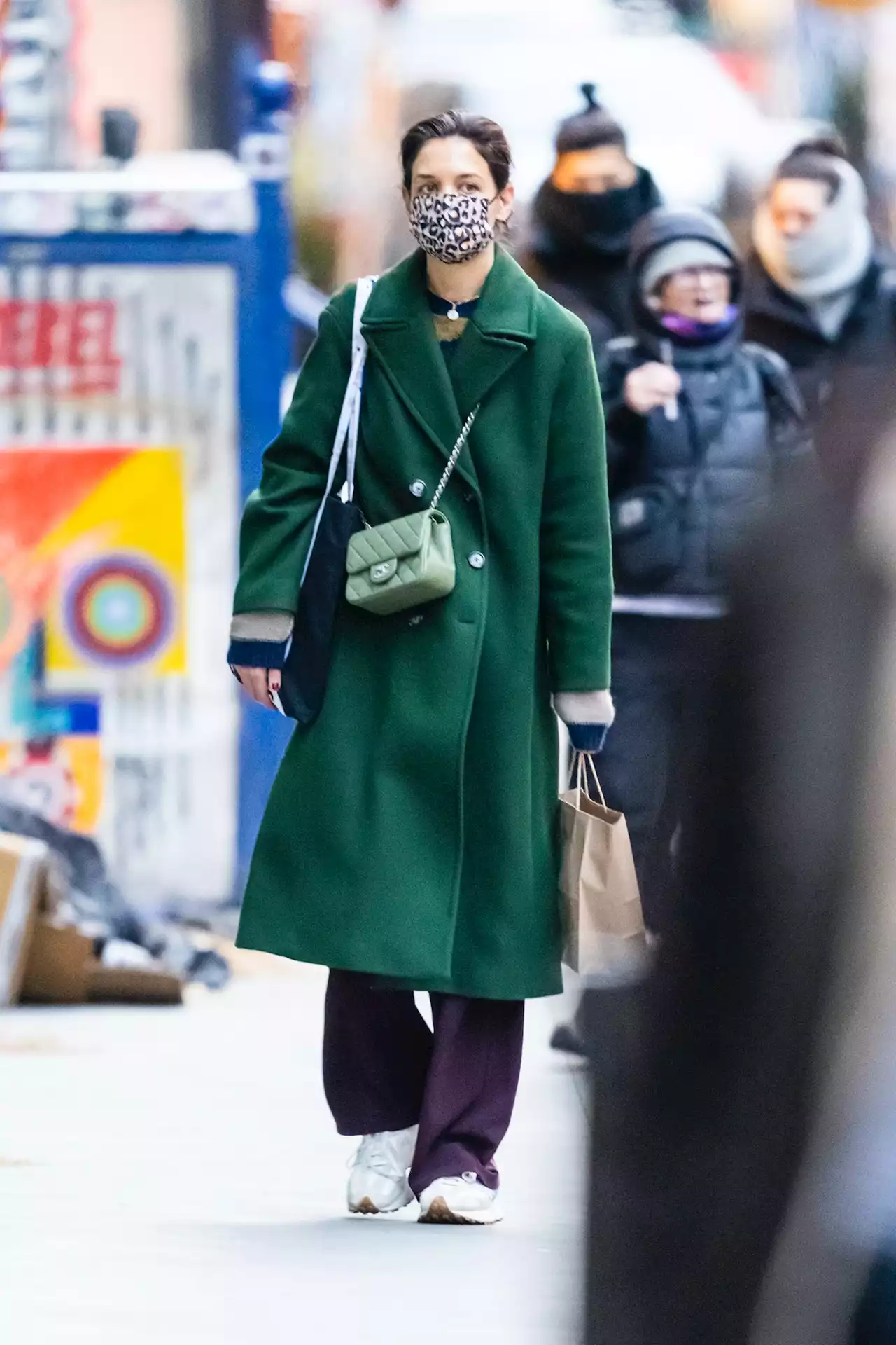 Katie Holmes Ushers in Statement Coat Season in a Dark Green Peacoat