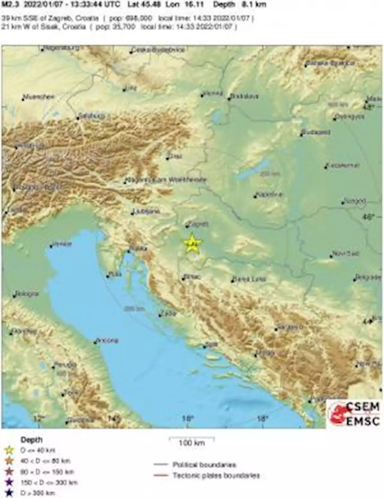 Earthquake, Magnitude 2.5 - CROATIA - 2022 January 07, 13:33:46 UTC