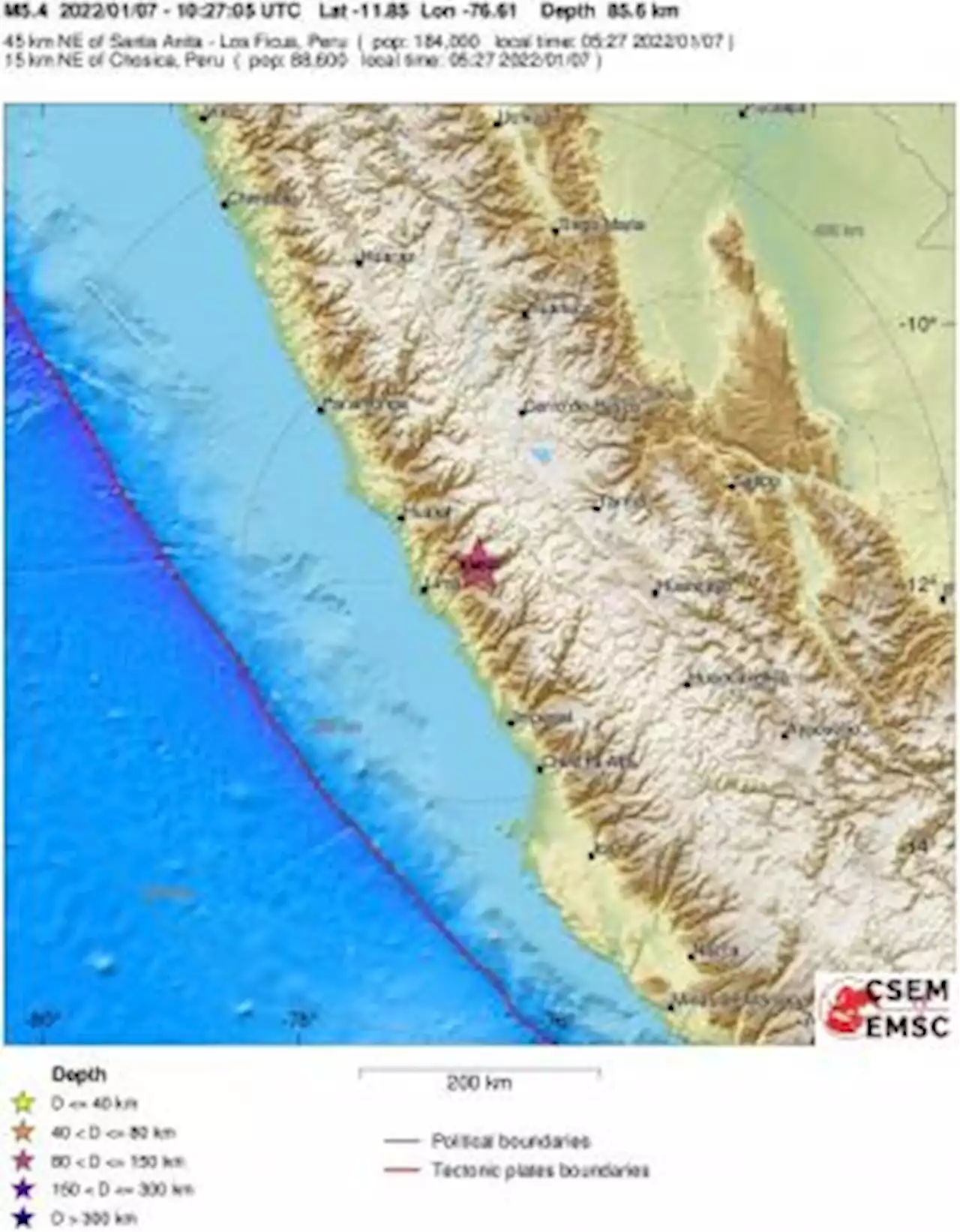 Earthquake, Magnitude 5.4 - CENTRAL PERU - 2022 January 07, 10:27:05 UTC