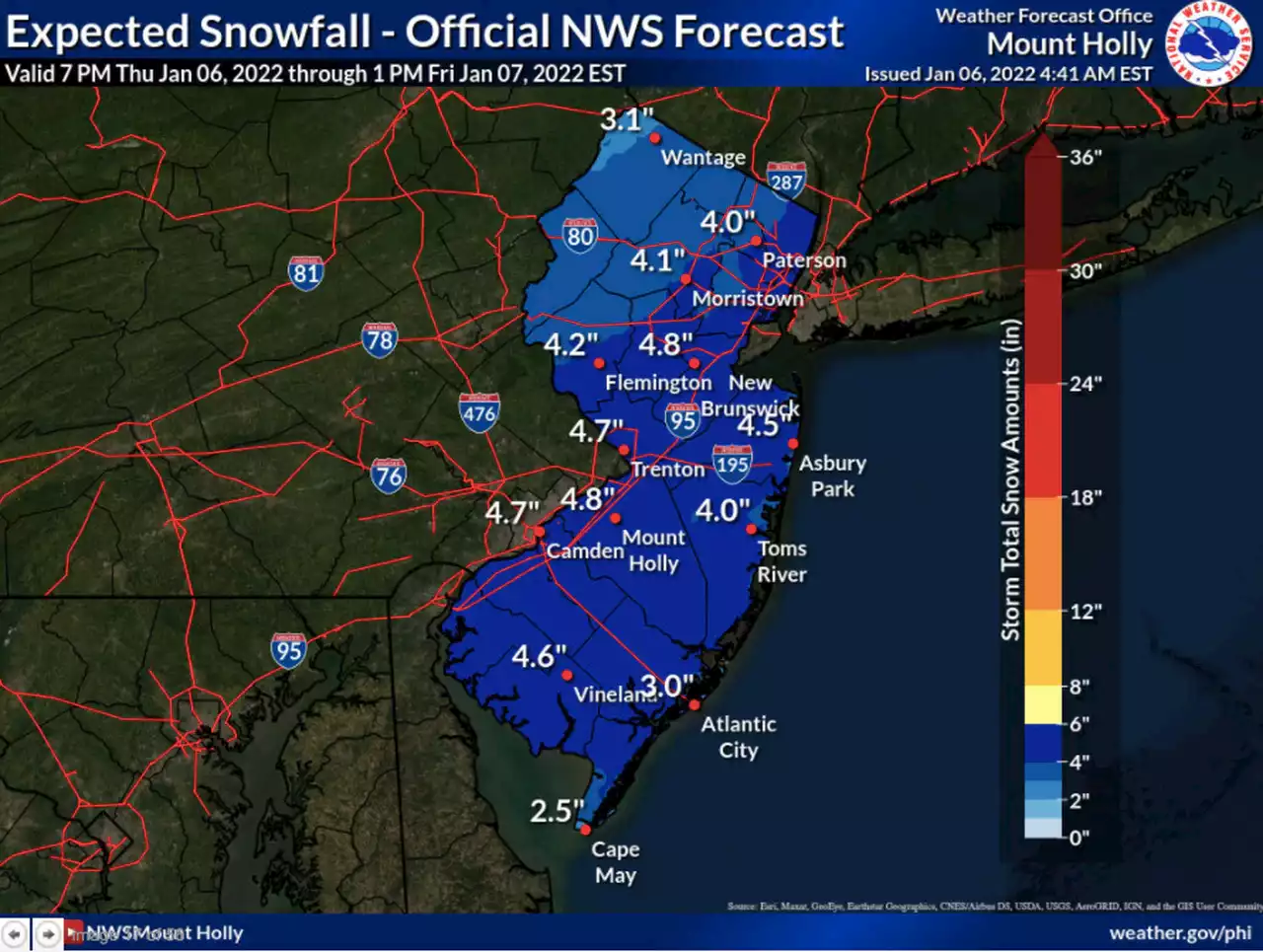 N.J. declares state of emergency with up to 6 inches of snow in forecast