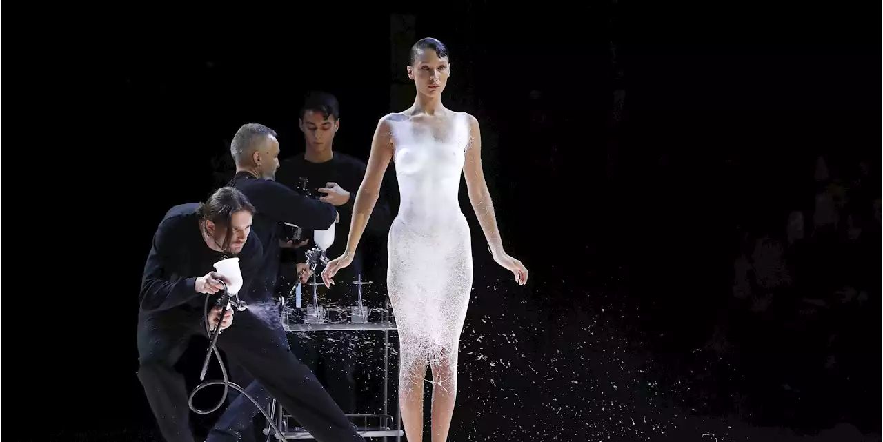 Bella Hadid Had a Dress Spray-Painted on Her Bare Body at the Coperni Show in Paris