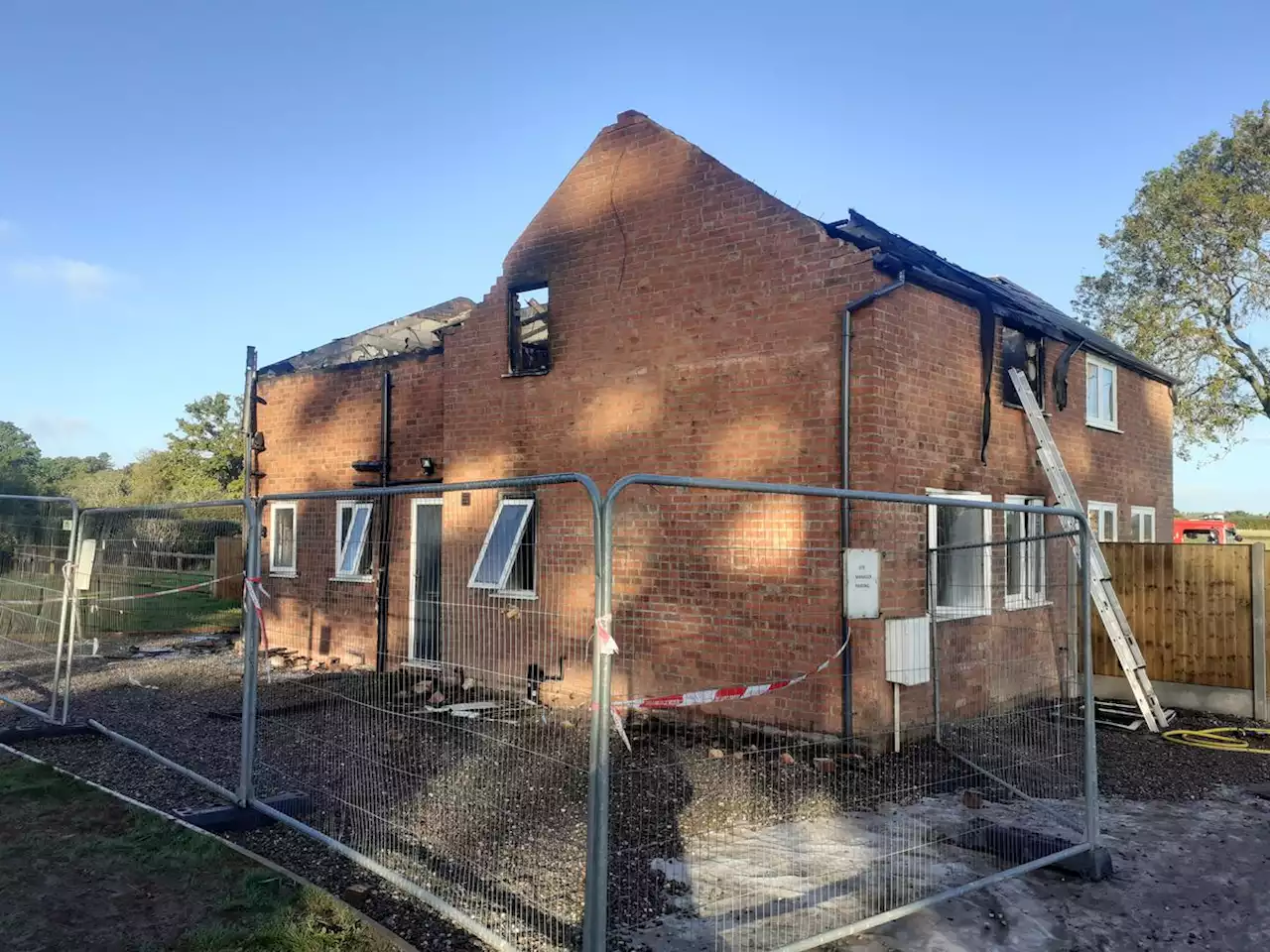 Fire destroys two isolated semi-detached houses near Shrewsbury