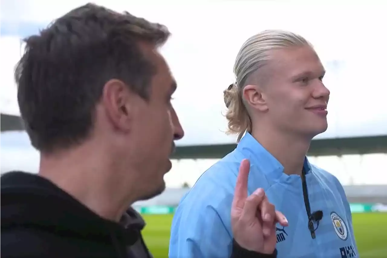 Haaland in hysterics after Manchester derby day promo message with Neville