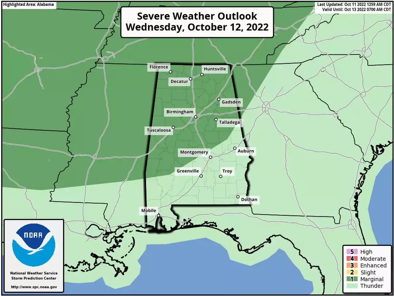 Isolated severe storms possible Wednesday in Alabama