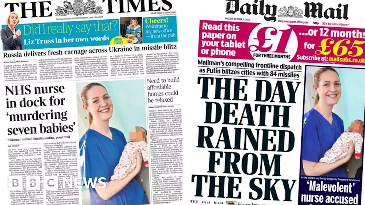 Newspaper headlines: 'NHS nurse in dock' accused of baby murders and Ukraine bombs