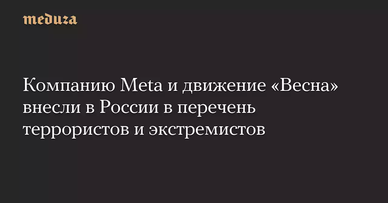 Компанию Meta и движение «Весна» внесли в России в перечень террористов и экстремистов — Meduza