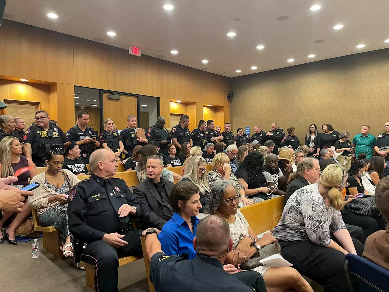 Cops pack Harris County courtroom for debate over police funding before Hidalgo cuts meeting short